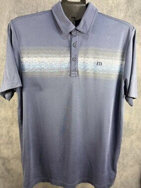 Travis Mathew Short Sleeve Polo Men's Costal Chest Stripe in Blue Heather Size L